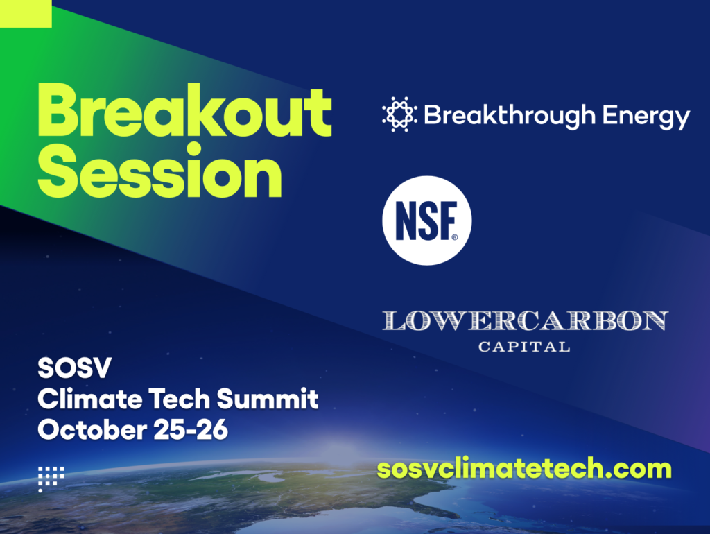 logo for SOSV Climate Summit and logos for BEV, NSF and LowerCarbon